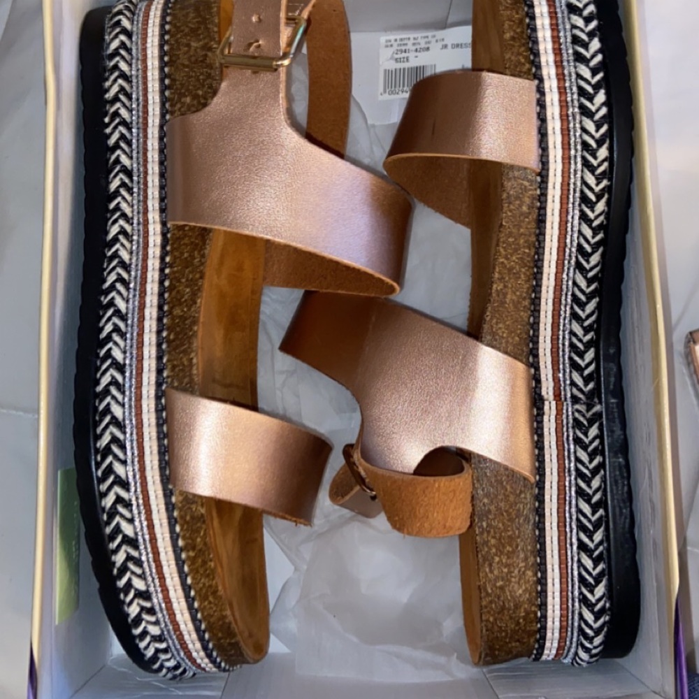 Rose gold platform wedge sandal